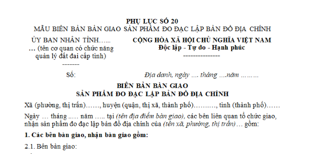 Mẫu biên bản bàn giao sản phẩm đo đạc lập bản đồ địa chính mới nhất theo Thông tư 26? Tải về ở đâu?