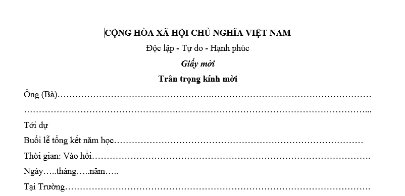 Mẫu Giấy mời dự lễ tổng kết năm học mới nhất? Lễ tổng kết năm học năm nay phải tổ chức trước ngày bao nhiêu?