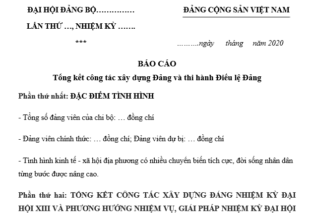 Mẫu báo cáo tổng kết công tác xây dựng Đảng và thi hành Điều lệ Đảng trình Đại hội đảng bộ 25-30?