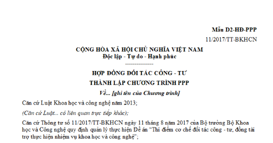 Mẫu hợp đồng đối tác công tư thành lập chương trình ppp mới nhất là mẫu nào? Tải hợp đồng về ở đâu?