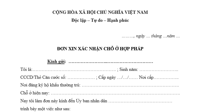 Mẫu Đơn xin xác nhận chỗ ở hợp pháp mới nhất là mẫu nào? Tải về đơn xin xác nhận chỗ ở hợp pháp?