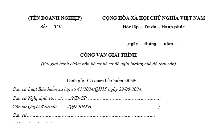 Mẫu Công văn giải trình nộp chậm hồ sơ thai sản mới nhất là mẫu nào? Thời gian nộp hồ sơ thai sản là khi nào?