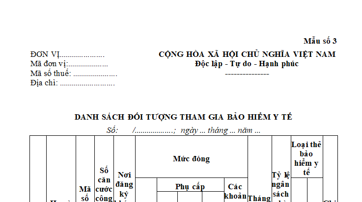Danh sách đối tượng tham gia bảo hiểm y tế