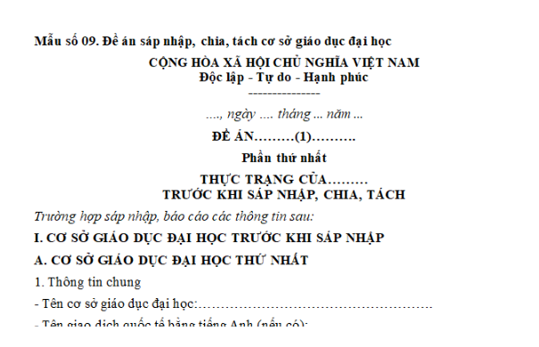 Đề án sáp nhập Đại học công lập phải có nội dung gì? Mẫu đề án sáp nhập Đại học công lập mới nhất?