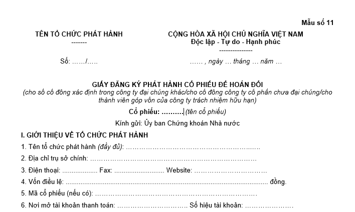 Mẫu Giấy đăng ký phát hành cổ phiếu để hoán đổi