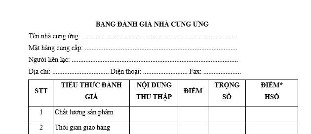 Mẫu bảng đánh giá nhà cung ứng mới nhất là mẫu nào? Tải về ở đâu? Bảng đánh giá nhà cung ứng là gì?