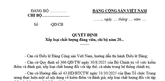 Quyết định công nhận kết quả kiểm điểm đánh giá xếp loại đảng viên, chi bộ