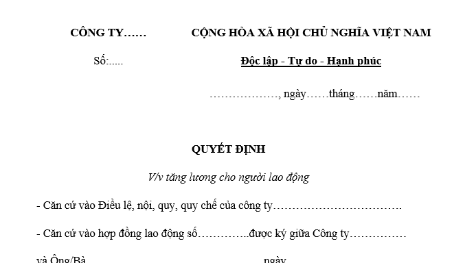 Mẫu Quyết định tăng lương cơ bản từ năm 2026 do tăng lương tối thiểu vùng?