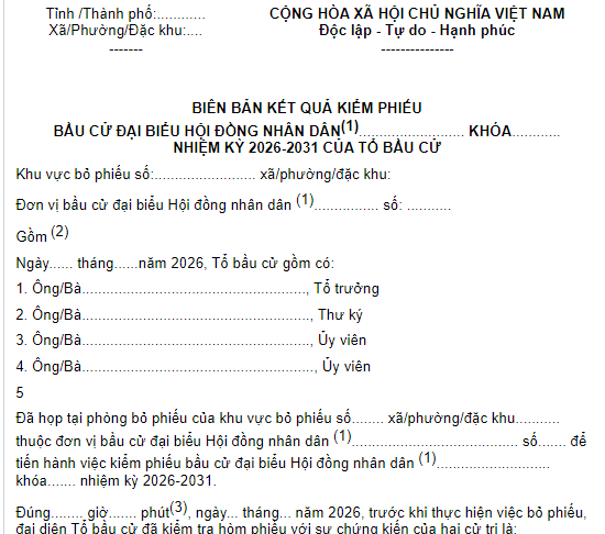 Hướng dẫn viết biên bản kiểm phiếu bầu cử 2026 chi tiết? Tổng hợp mẫu biên bản kiểm phiếu bầu cử?
