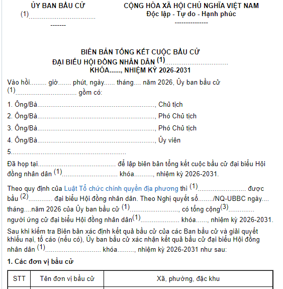 Hướng dẫn viết biên bản kiểm phiếu bầu cử 2026 chi tiết? Tổng hợp mẫu biên bản kiểm phiếu bầu cử?
