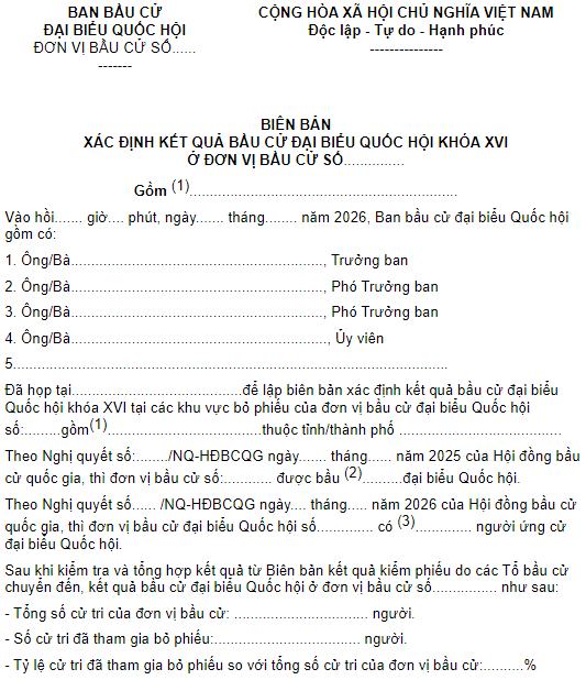 Hướng dẫn viết biên bản kiểm phiếu bầu cử