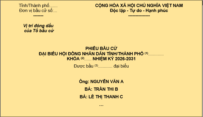 Phiếu bầu cử đại biểu Hội đồng nhân dân tỉnh 2026 màu gì?