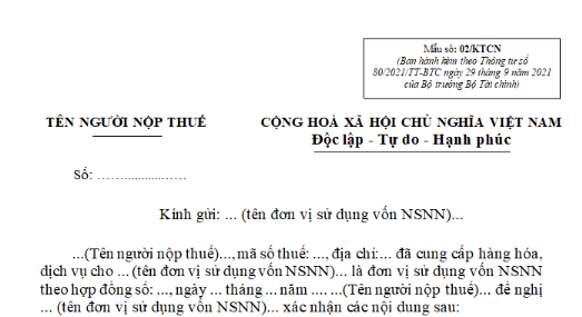 Mẫu Văn bản có xác nhận của đơn vị sử dụng vốn ngân sách nhà nước về việc người nộp thuế chưa được thanh toán?