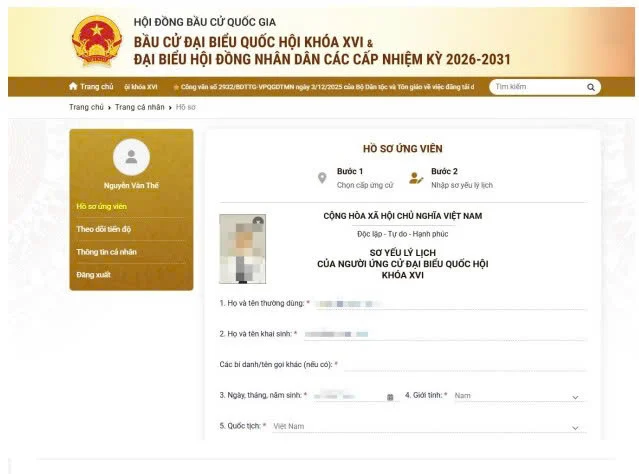 Link nộp hồ sơ online ứng cử đại biểu Quốc hội khóa XVI và đại biểu HĐND các cấp nhiệm kỳ 2026 - 2031