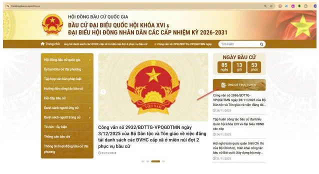 Link nộp hồ sơ online ứng cử đại biểu Quốc hội khóa XVI và đại biểu HĐND các cấp nhiệm kỳ 2026 - 2031