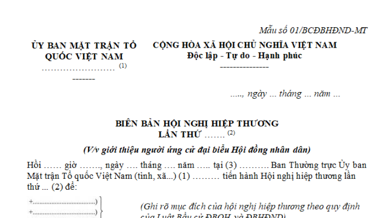 Mẫu biên bản hội nghị hiệp thương lần thứ 2 giới thiệu người ứng cử đại biểu HĐND 2026-2031