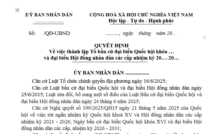 Thời hạn quyết định thành lập Tổ bầu cử chậm nhất là bao nhiêu ngày trước ngày bầu cử?