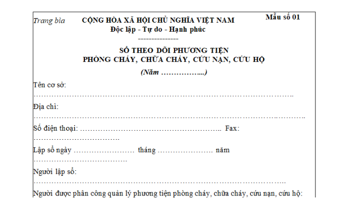 Mẫu Sổ theo dõi phương tiện phòng cháy, chữa cháy, cứu nạn, cứu hộ mới nhất theo Thông tư 36? Tải về?