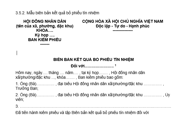 Mẫu biên bản kết quả bỏ phiếu tín nhiệm của Hội đồng nhân dân xã, phường, đặc khu mới nhất? Tải về?
