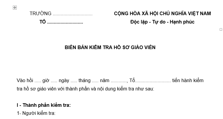 Mẫu biên bản kiểm tra hồ sơ giáo viên hàng tháng mới nhất là mẫu nào? Nội dung của biên bản kiểm tra hồ sơ giáo viên?