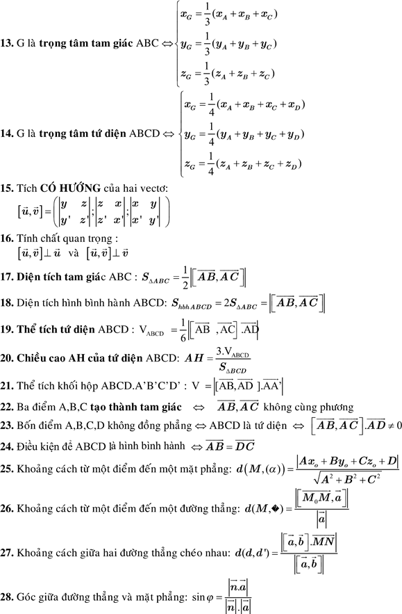 Công thức tọa độ trong không gian