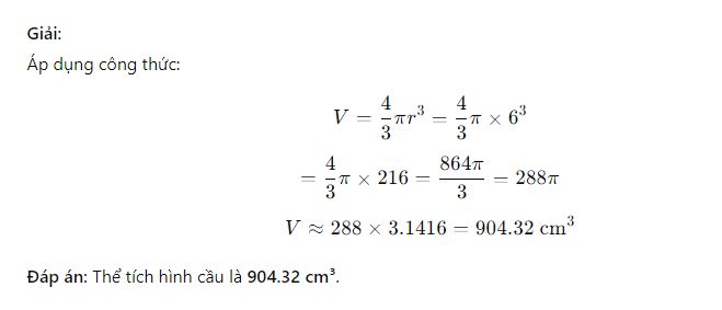 Công thức tính thể tích hình cầu