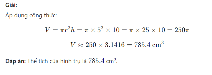 Công thức tính thể tích Hình trụ