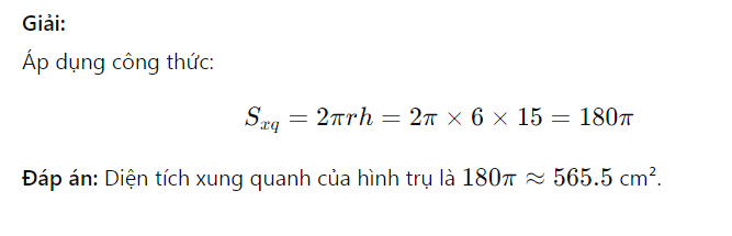 Công thức tính diện tích xung quanh Hình trụ