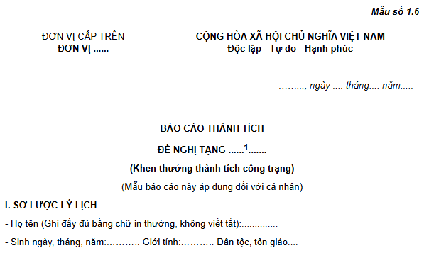 Mẫu Báo cáo thành tích đề nghị Bằng khen của Bộ Tài chính đối với cá nhân theo Thông tư 146 là mẫu nào?