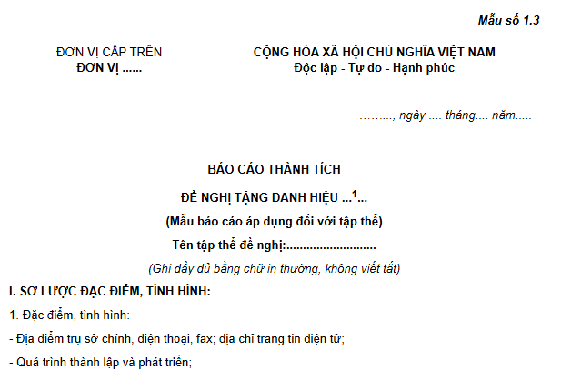 Mẫu Báo cáo thành tích đề nghị danh hiệu thi đua đối với tập thể trong ngành Tài chính theo Thông tư 146 là mẫu nào?