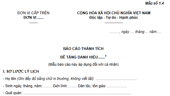 Mẫu Báo cáo thành tích đề nghị danh hiệu thi đua đối với cá nhân trong ngành Tài chính theo Thông tư 146 là mẫu nào?
