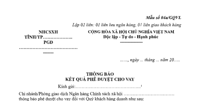 Mẫu Thông báo kết quả phê duyệt cho vay đối với người lao động là mẫu nào theo Hướng dẫn 11055?