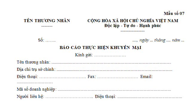 Mẫu Báo cáo thực hiện khuyến mại theo Nghị định 128? Nộp báo cáo thực hiện khuyến mại khi nào?