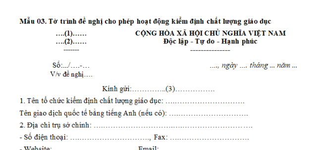 Mẫu tờ trình đề nghị cho phép hoạt động kiểm định chất lượng giáo dục mới nhất? Tải về ở đâu?