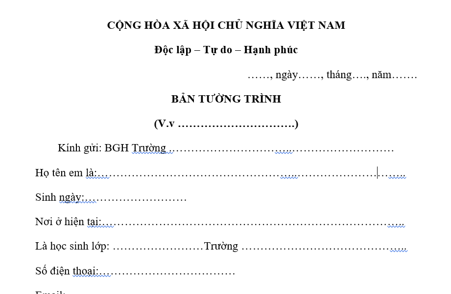 Mẫu bản tường trình vi phạm nội quy nhà trường?