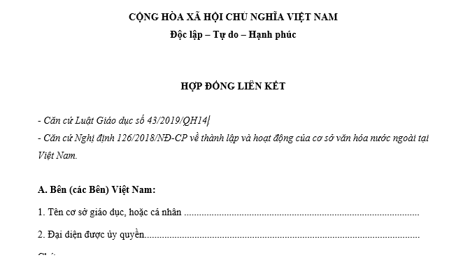 Mẫu Hợp đồng liên kết đào tạo mới nhất? Có bao nhiêu hình thức liên kết đào tạo? Đó là những hình thức nào?