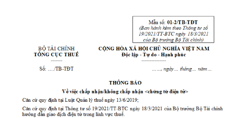 Mẫu Thông báo về việc chấp nhận/không chấp nhận chứng từ điện tử trong giao dịch thuế điện tử mới nhất?