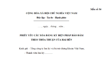 Mẫu Phiếu yêu cầu xóa đăng ký biện pháp bảo đảm theo thỏa thuận của hai bên