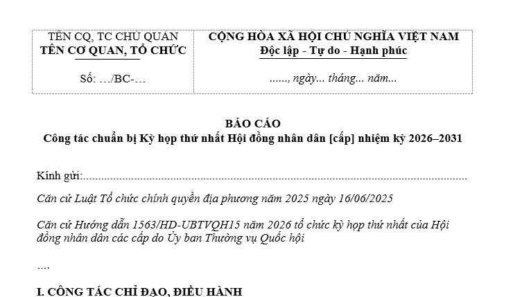 Mẫu Báo cáo công tác chuẩn bị Kỳ họp thứ nhất Hội đồng nhân dân