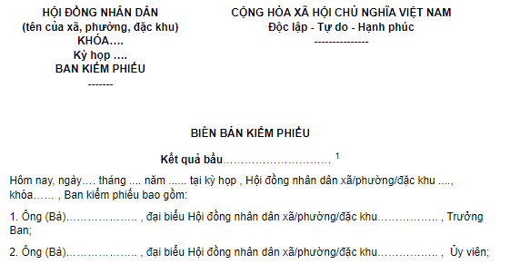 Mẫu Biên bản kiểm phiếu bầu Trưởng Ban của Hội đồng nhân dân nhiệm kỳ 2026-2031 mới nhất? Tải về?