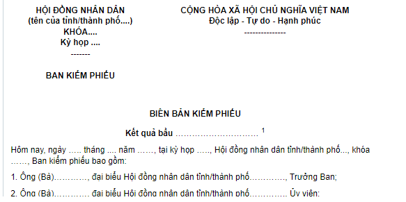 Mẫu Biên bản kiểm phiếu bầu Trưởng Ban của Hội đồng nhân dân nhiệm kỳ 2026-2031 mới nhất? Tải về?