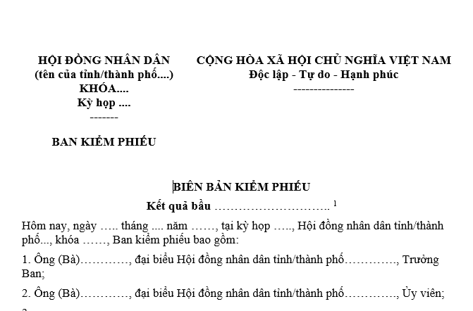  Mẫu biên bản kiểm phiếu bầu 02 người trở lên