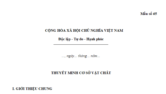 Mẫu thuyết minh cơ sở vật chất để xin cấp, cấp đổi Giấy phép thành lập và hoạt động kinh doanh chứng khoán?