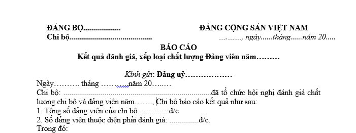Mẫu Báo cáo kết quả đánh giá chất lượng đảng viên