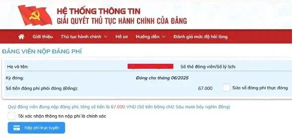 Hướng dẫn thực hiện thủ tục thu, nộp đảng phí trực tuyến