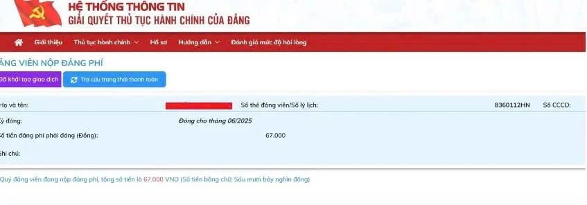 Hướng dẫn thực hiện thủ tục thu, nộp đảng phí trực tuyến