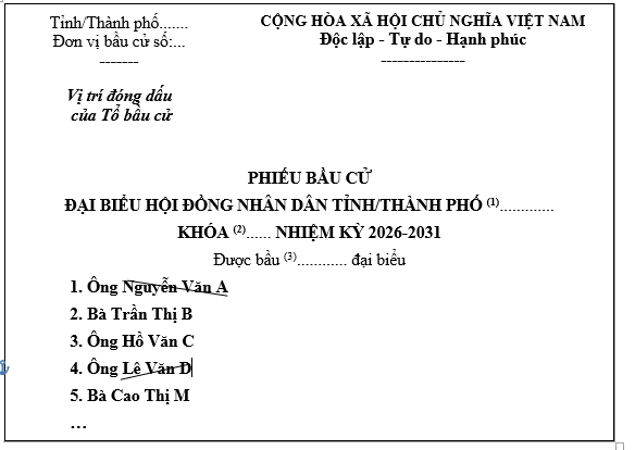 Cách gạch phiếu bầu cử đại biểu Hội đồng nhân dân nhiệm kỳ 2026-2031 đúng quy định?