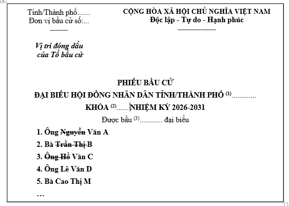 Cách gạch phiếu bầu cử đại biểu Hội đồng nhân dân nhiệm kỳ 2026-2031 đúng quy định?