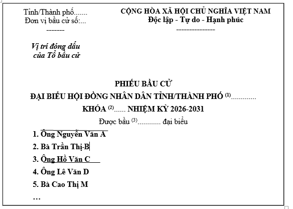 Cách gạch phiếu bầu cử đại biểu Hội đồng nhân dân nhiệm kỳ 2026-2031 đúng quy định?