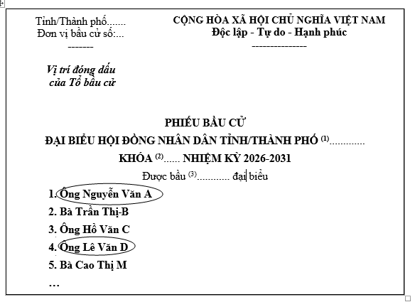 Cách gạch phiếu bầu cử đại biểu Hội đồng nhân dân nhiệm kỳ 2026-2031 đúng quy định?